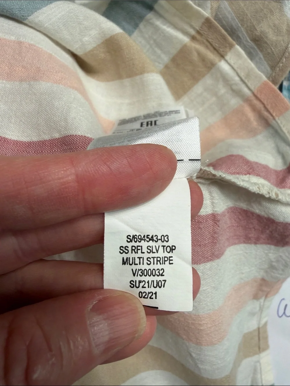 GAP Striped Pastel Peasant Blouse - Pink, Blue, Tan, Cream, White - Picture 5 of 5